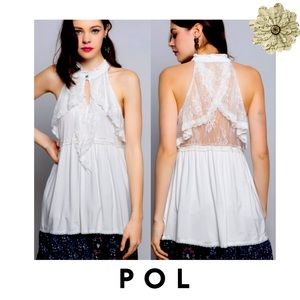 POL High Neck Halter, Ivory Lace, Size M NWOT